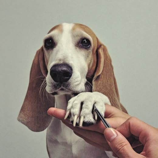 A dog's paw held for a nail trim
